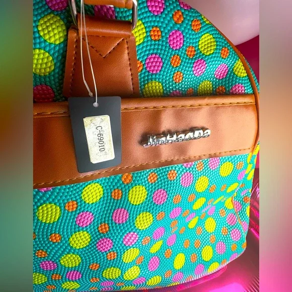 Jinluda Tote NWT Polka Dot with Colorful PVC Bag - Picture 4 of 9